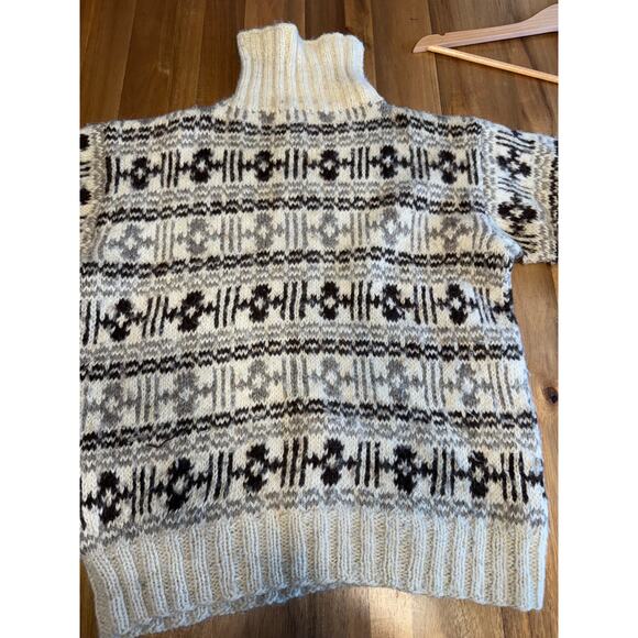 Vintage 70s Icelandic wool turtleneck sweater medium cream brown Neutral Scandi - Picture 13 of 15